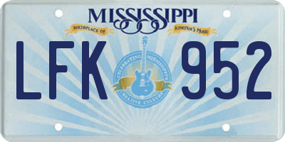 MS license plate LFK952