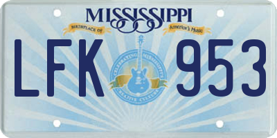MS license plate LFK953