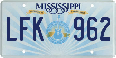 MS license plate LFK962