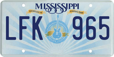 MS license plate LFK965