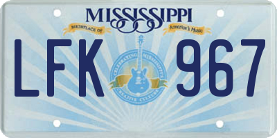 MS license plate LFK967