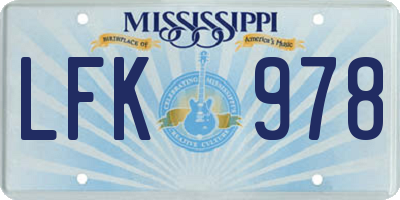 MS license plate LFK978