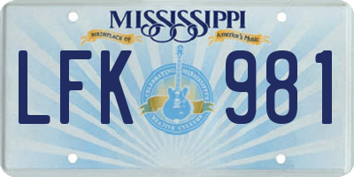 MS license plate LFK981