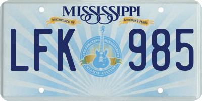 MS license plate LFK985