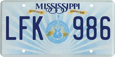 MS license plate LFK986