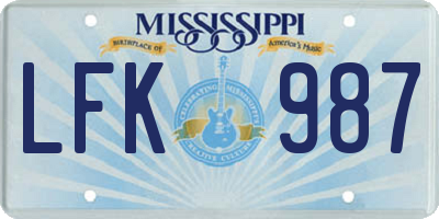MS license plate LFK987