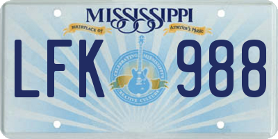 MS license plate LFK988