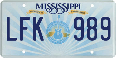 MS license plate LFK989
