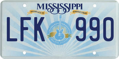 MS license plate LFK990