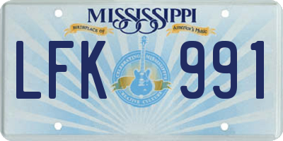 MS license plate LFK991
