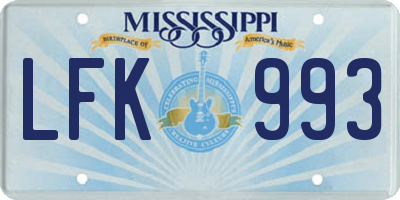 MS license plate LFK993