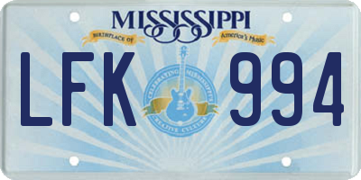MS license plate LFK994