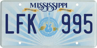 MS license plate LFK995