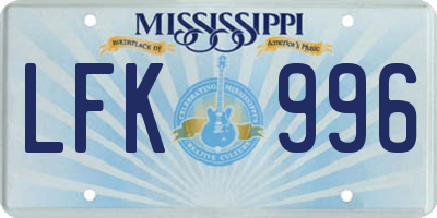 MS license plate LFK996