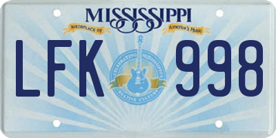 MS license plate LFK998