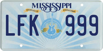 MS license plate LFK999