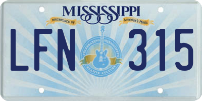 MS license plate LFN315