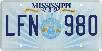 MS license plate LFN980