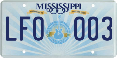 MS license plate LFO003