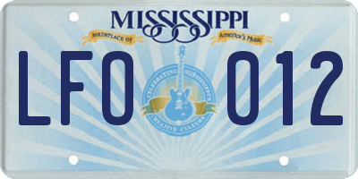 MS license plate LFO012