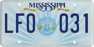 MS license plate LFO031