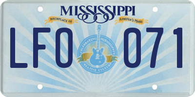 MS license plate LFO071