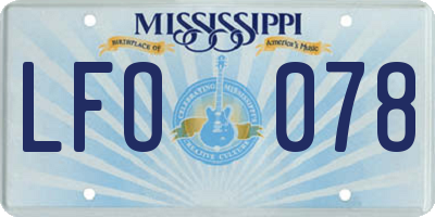 MS license plate LFO078