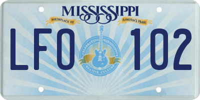 MS license plate LFO102