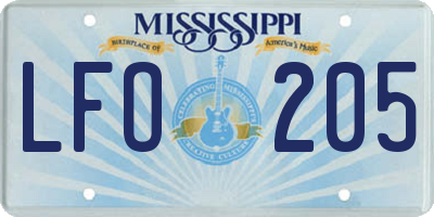 MS license plate LFO205