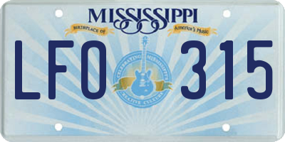 MS license plate LFO315