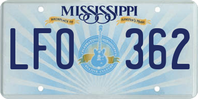 MS license plate LFO362