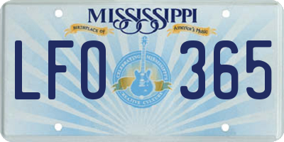 MS license plate LFO365