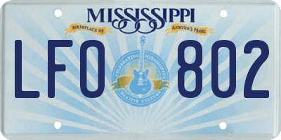 MS license plate LFO802