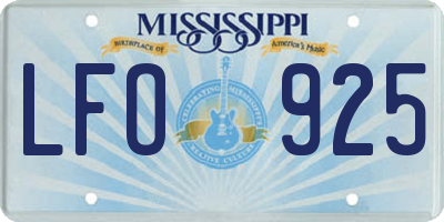 MS license plate LFO925