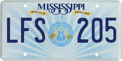 MS license plate LFS205