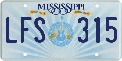 MS license plate LFS315