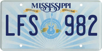 MS license plate LFS982
