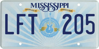 MS license plate LFT205