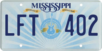 MS license plate LFT402