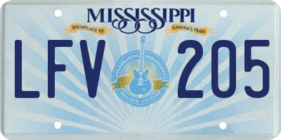 MS license plate LFV205