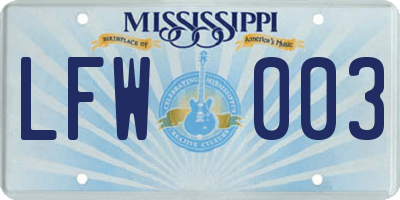 MS license plate LFW003