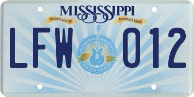 MS license plate LFW012