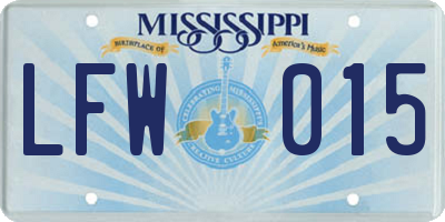 MS license plate LFW015