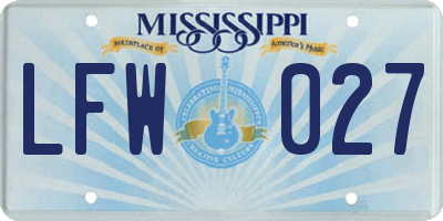 MS license plate LFW027