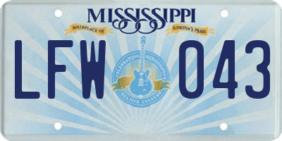 MS license plate LFW043