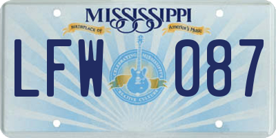 MS license plate LFW087