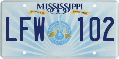 MS license plate LFW102