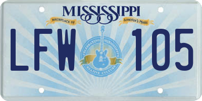 MS license plate LFW105