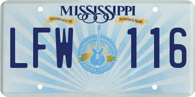 MS license plate LFW116