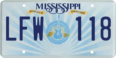 MS license plate LFW118